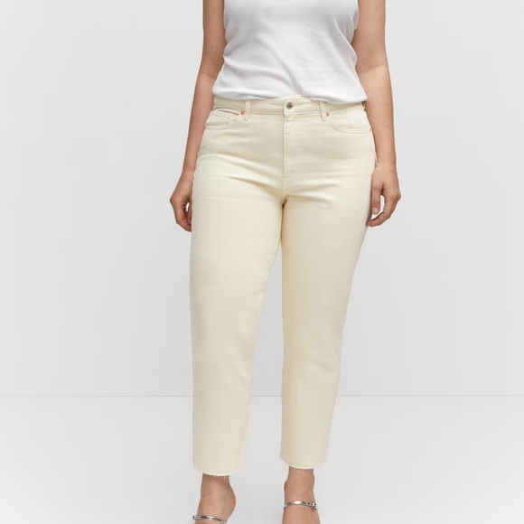 NWT MANGO Havana Straight Leg Cropped Cream High Waist Jeans Size 10 - Picture 3 of 14